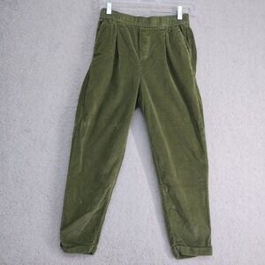 United Colors of Benetton Pants Womens XS Corduroy Pleated Elastic Waist Olive